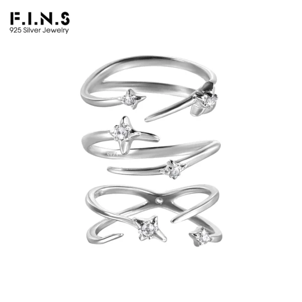 F.I.N.S Original Star Track Zircon S925 Sterling Silver Tail Ring Open Index Finger Stackable Hypoallergenic Fine Jewelry