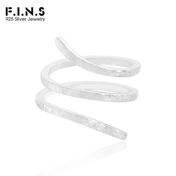 F.I.N.S Original S925 Sterling Silver Spiral Ring Texture Multi Layered Open Adjustable Mid Finger Jewelry Prevent Allersgy Gift