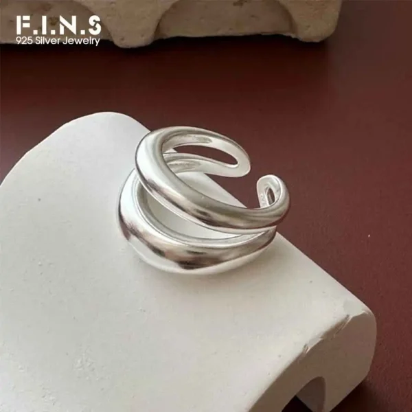 F.I.N.S Original S925 Sterling Silver Double-Layer Matte Ring Minimalist Open Adjustable Anti-Allergic Finger Jewelry Gifts