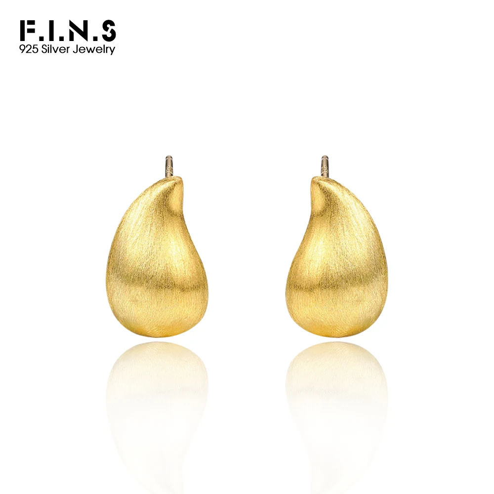 F.I.N.S Minimalist S925 Sterling Silver Brushed Water Drop Stud Earrings Simple Geometric Simple Piercing Ear Fine Jewelry