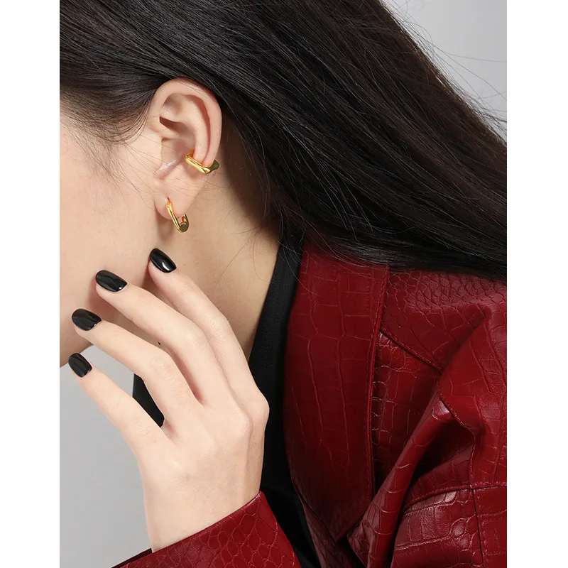 F.I.N.S 1Piece Silver 925 Earrings without Ear Hole Smooth Geometric Sterling Silver Ear Cuff Fake Piercing Catilage Earrings - Image 4