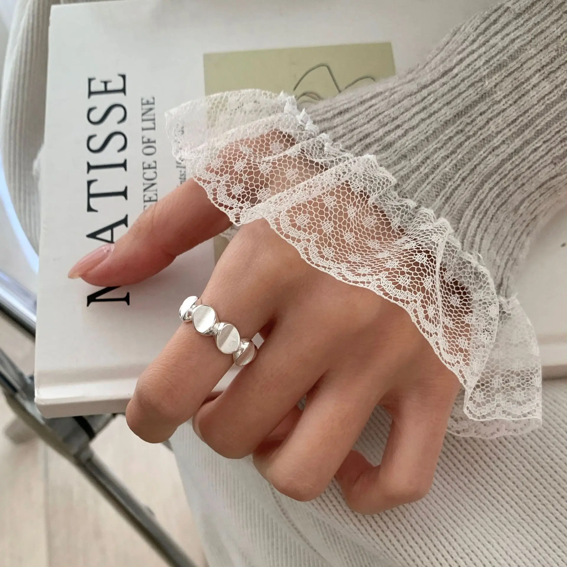 CHOZON S925 Solid Silver Brushed Disc Ring French Industrial Wholesale Stacking Jewelry for Women - Image 3