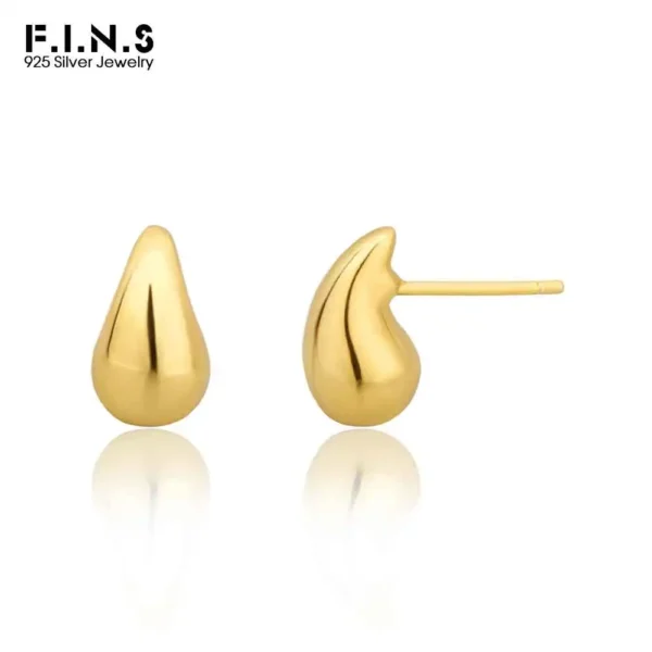 F.I.N.S Original Minimalist S925 Sterling Silver Waterdrop Earrings Small Glossy Pierced Ear Studs Fine Jewelry Anti-Allergy