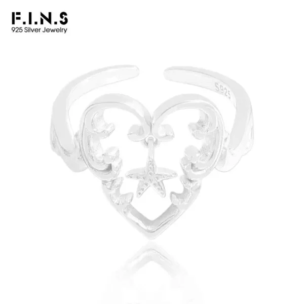 F.I.N.S Original Hollow Love Heart Starfish S925 Sterling Silver Ring Women Heart-Shaped Open Adjustable Index Mid Finger Jewels