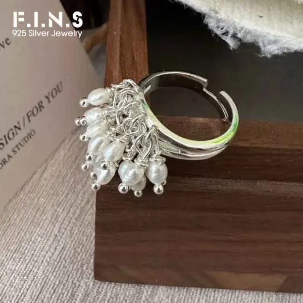 F.I.N.S Original INS S925 Sterling Silver Ring Fashion Handmade Freshwater Pearl Beads Adjustable Index Mid Finger Fine Jewelry