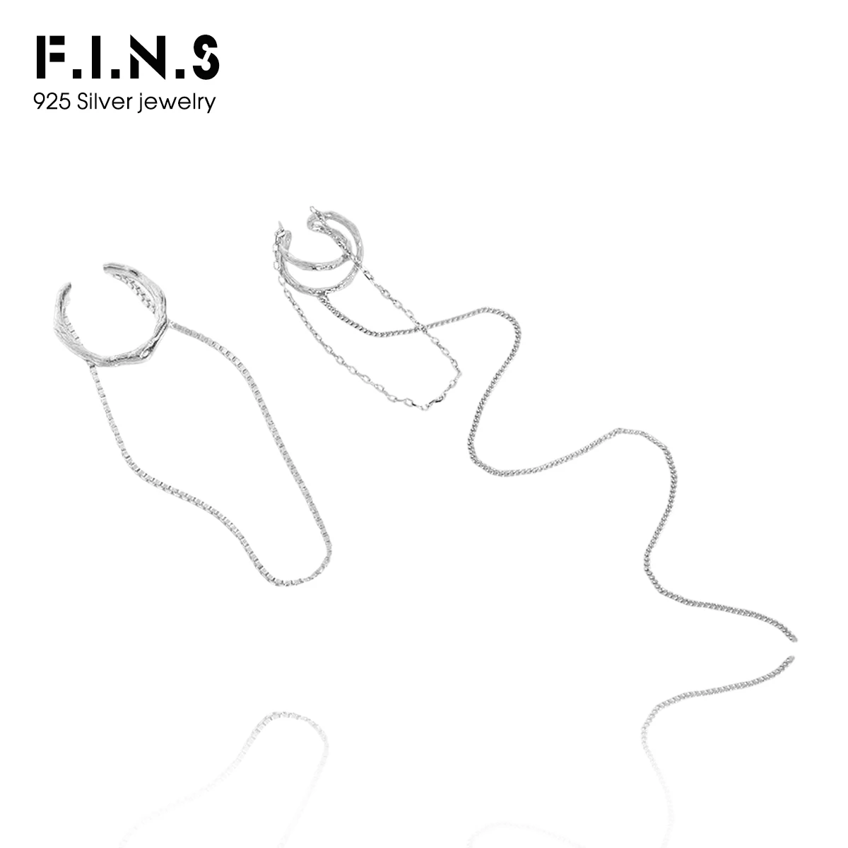 F.I.N.S 1Pc Original Design S925 Sterling Silver Layered Line Tassel Ear Clip No Pierced Link Chain Hanging Catilage Earcuff