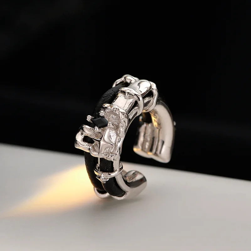 F.I.N.S 1PC S925 Sterling Silver Leather Clip Earring without Piercing Textured Handmade Wide Zircon Catilage Earcuff Fine Jewel - Image 4