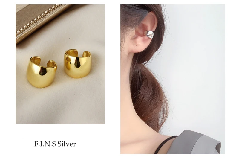 Korea Style Authentic 925 Sterling Silver Glossy Ear Clip without Piercing Minimalist Fine Ear Cartilage Cuff - Image 5