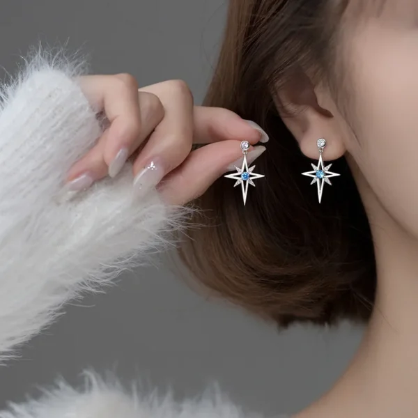 S925 silver short shining star Korean earrings female temperament diamond pierced star ear jewelry