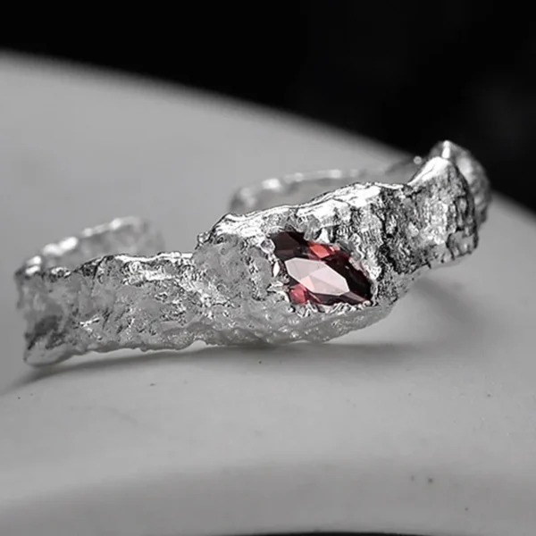 MLKENLY Niche design 100% 925 sterling silver broken texture ring female ins marquise unique open ring