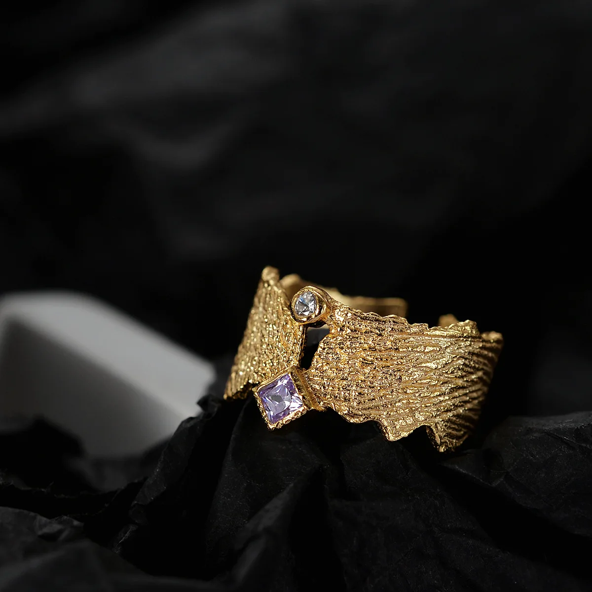 MLKENLY Light luxury 925 sterling silver diamond ring female ins cold wind open texture index finger ring fashion jewelry - Image 4