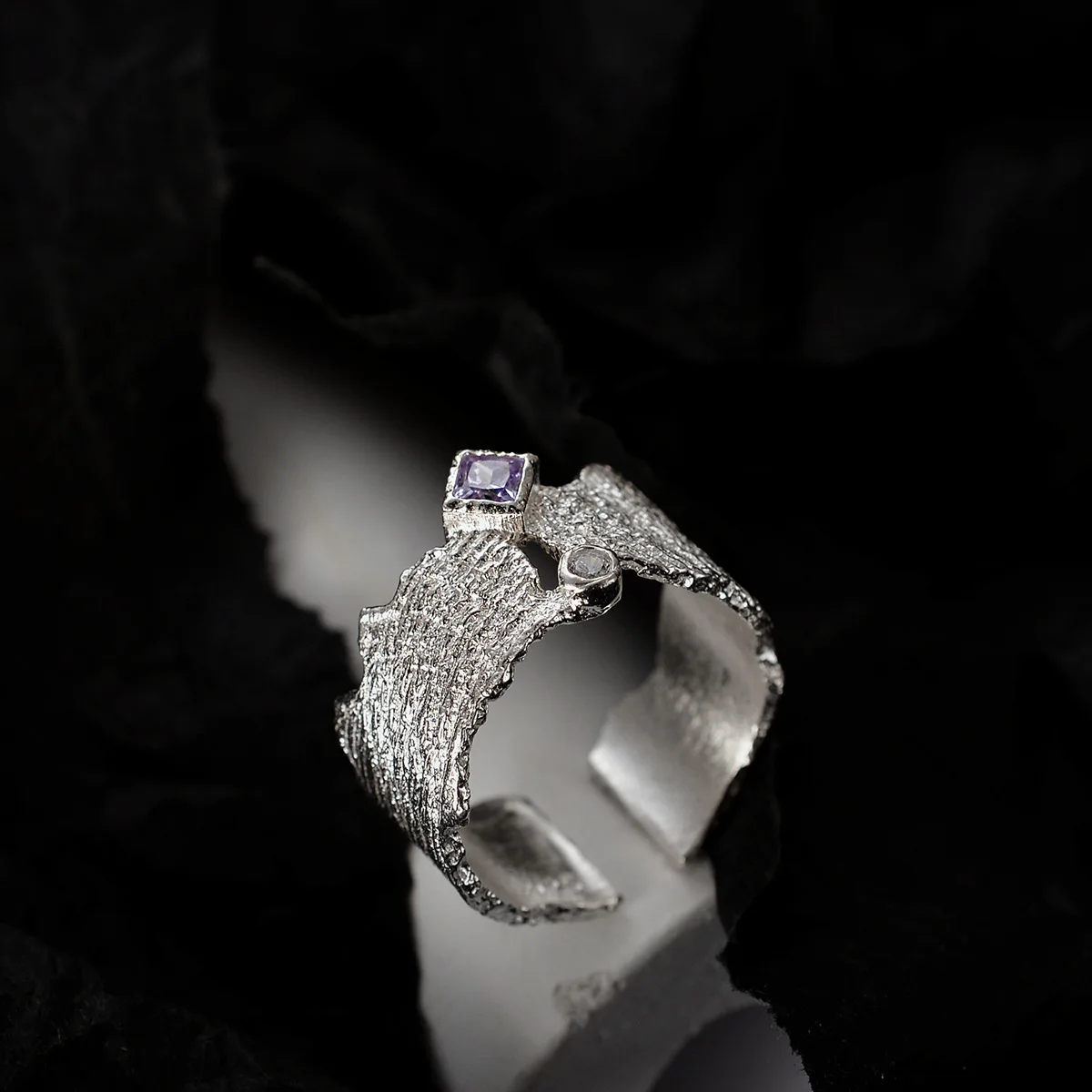 MLKENLY Light luxury 925 sterling silver diamond ring female ins cold wind open texture index finger ring fashion jewelry - Image 5