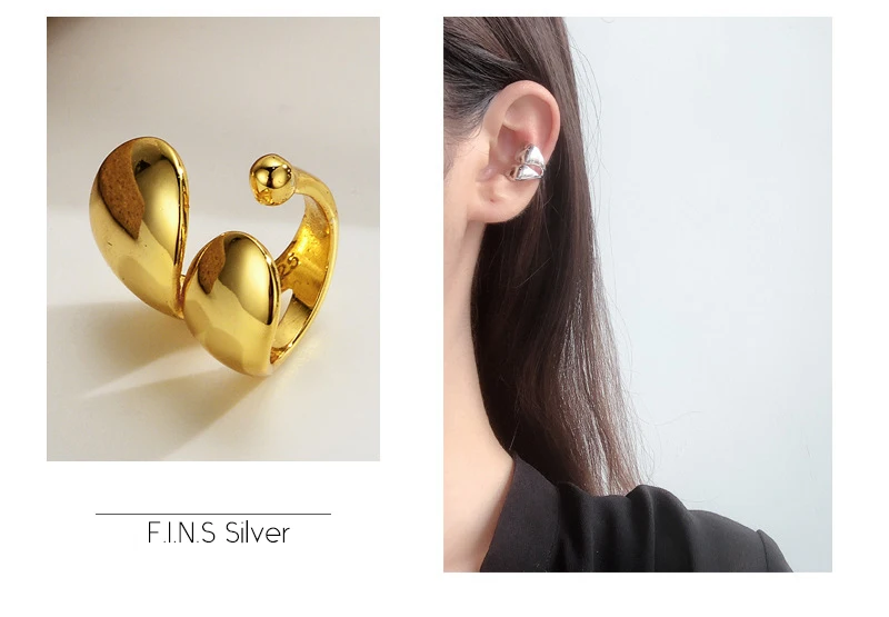 100% 925 Sterling Silver Glossy Double-Layer Ear Cuff Clip Wide Ear Bone Buckle without Piercing Fine Jewelry - Image 4