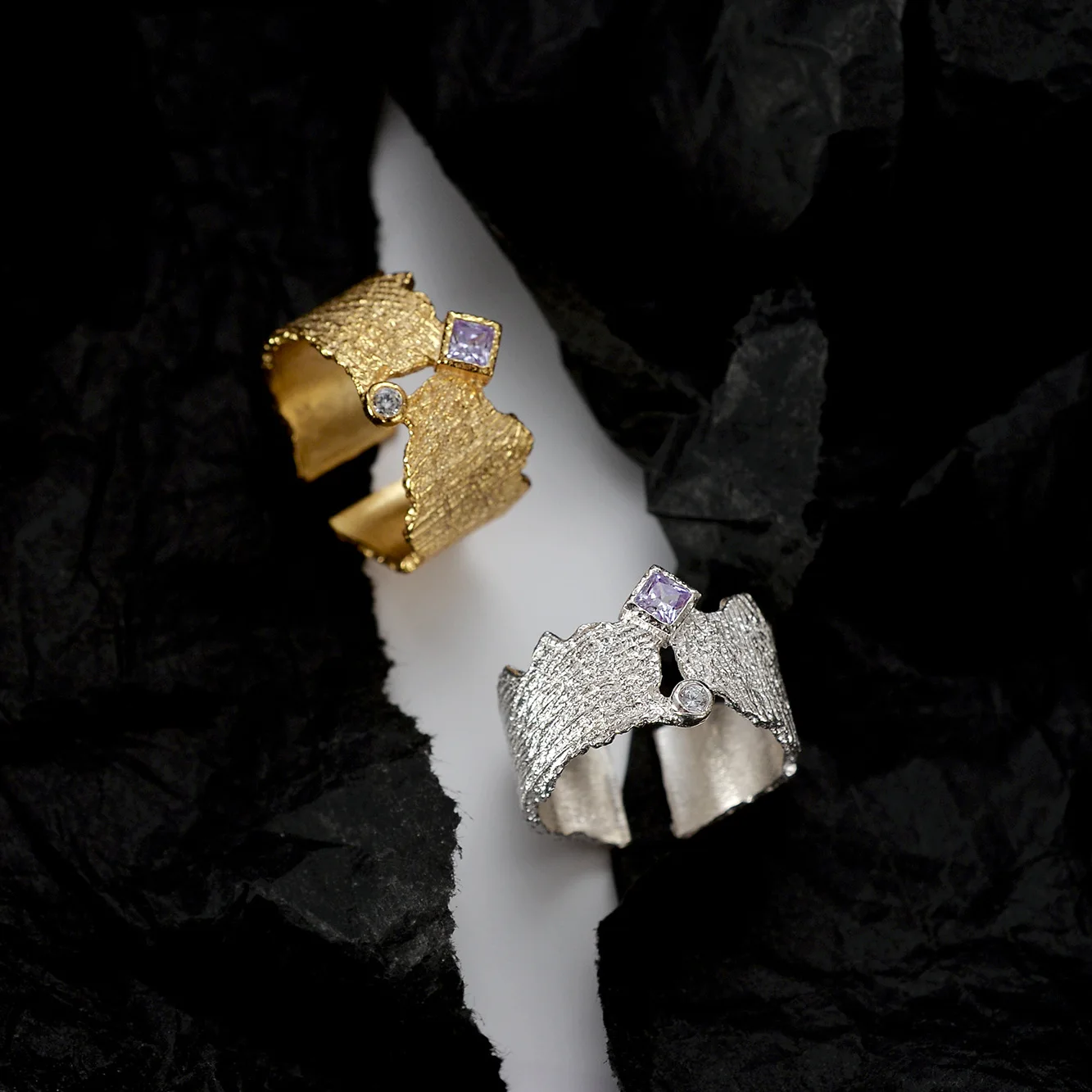 MLKENLY Light luxury 925 sterling silver diamond ring female ins cold wind open texture index finger ring fashion jewelry - Image 2