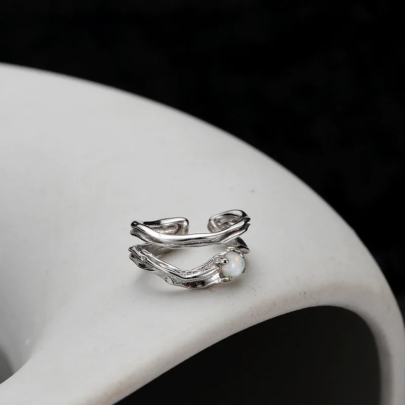 MLKENLY S925 sterling silver Opal stone ear bone clip without ear hole high-end wholesale women's style double-layer hollow - Image 3