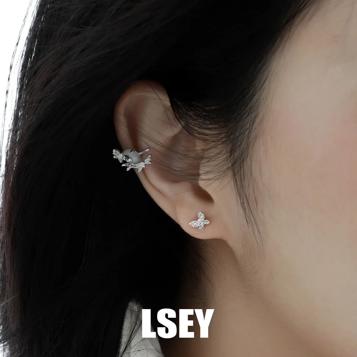 MLKENLY S925 sterling silver White Butterfly Shell Ear Cuff Bone Clip Earnail Cold Wind Earnail Silver Jewelry Wholesale - Image 2