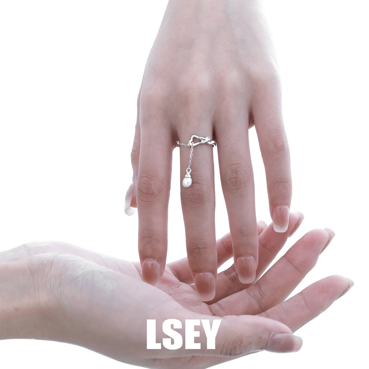 MLKENLY S925 sterling silver Liquid pearl chain ring For Women Gift Irregular Punk Adjustable Jewelry - Image 2