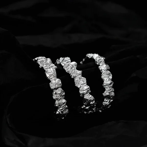 MLKENLY S925 pure silver rock and stone texture ring for women with irregular texture and ins style