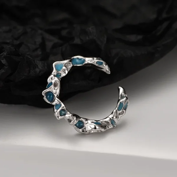 MLKENLY Coral Blue Shaped Ring Personality Men and Women S925 Sterling Silver Deep Sea Series Healing Unisex Super A Jewelry