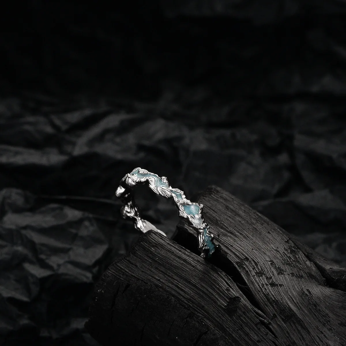 MLKENLY Mint Blue Ice Lake Series Frosted Texture Drip Gel Ring S925 Sterling Silver Clear High Cold Girl Jewelry - Image 4