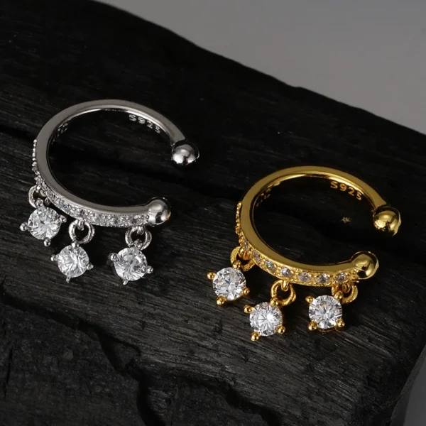 MLKENLY 925 Sterling Silver Sparkling White CZ Zircon Pave Chain Tassel Ear Cuffs For Women No Piercing Simple Clip Earrings Gif