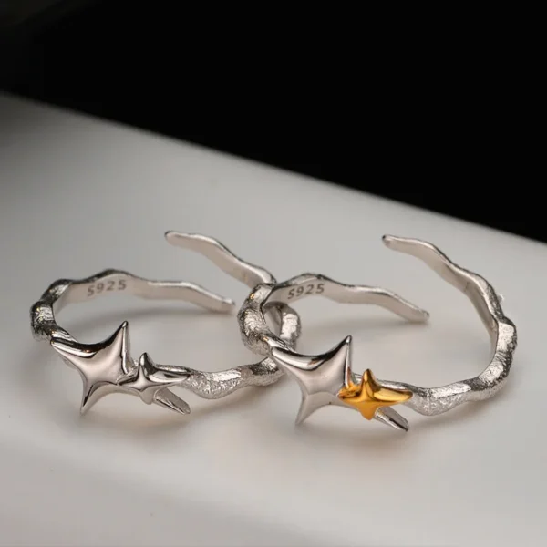 MLKENLY S925 sterling silver Vintage Irregular Cross Star Open Ring for Women Men Punk Adjustable Couple Rings Jewelry Gift