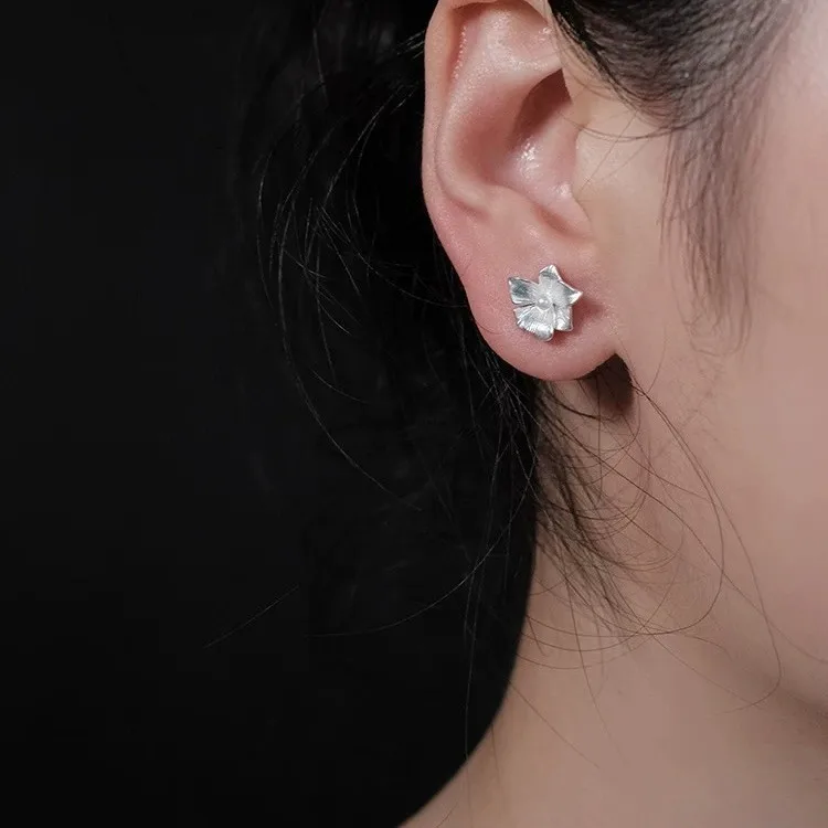 S999 Pure Silver Sweet Ins Petals Flower Pearl Stud Earrings Zircon Inlaid Fresh and Delicate Earrings for Ears - Image 4