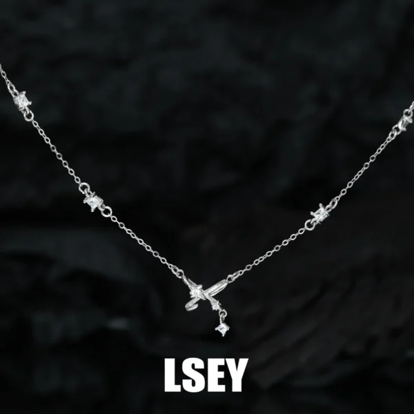 MLKENLY S925 Sterling Silver Star Trajectory Necklace Original Temperament Star Push Meteor Collarbone Chain Silver Jewelry Whol