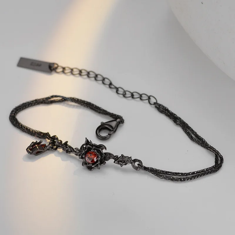 MLKENLY Exclusive design S925 sterling silver black rose fashionable and versatile flower bracelet - Image 4