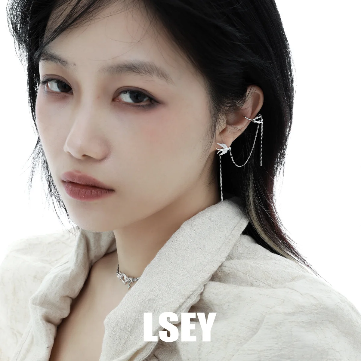 MLKENLY S925 sterling silver Stray Birds Ear Clip Asymmetric Circular Cartilage Women Fashion Jewelry Gift Ear Cuff Girl - Image 2