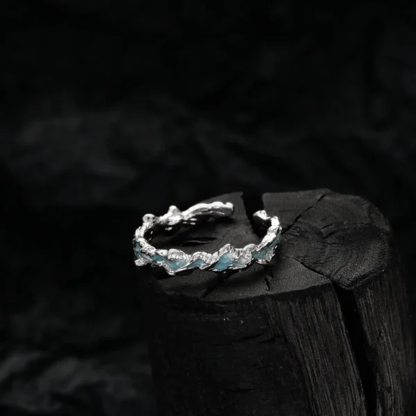 MLKENLY Mint Blue Ice Lake Series Frosted Texture Drip Gel Ring S925 Sterling Silver Clear High Cold Girl Jewelry