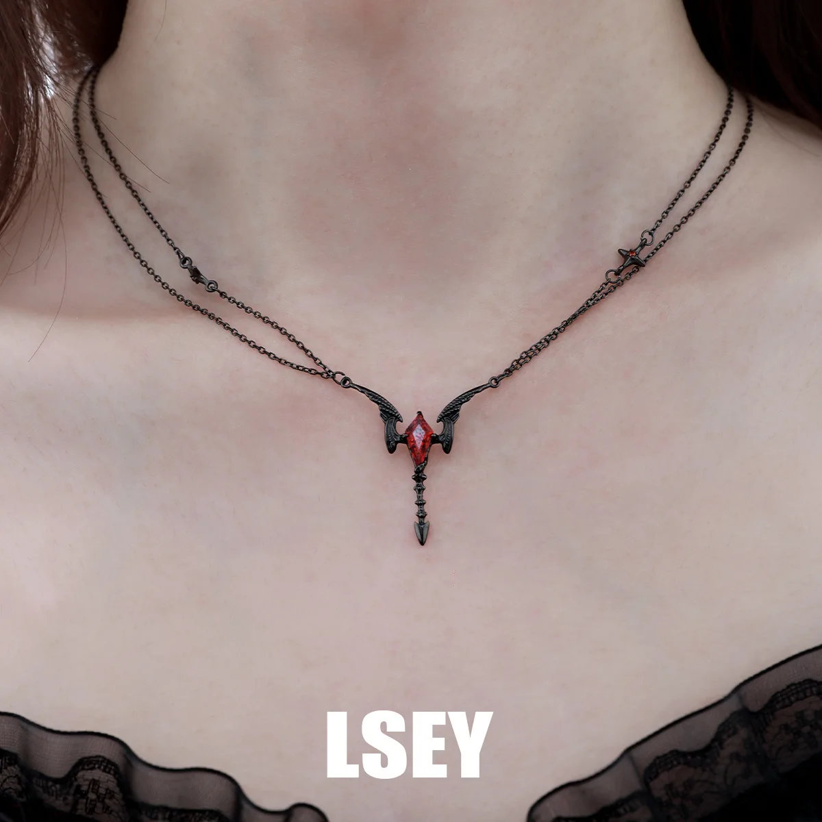 MLKENLY S925 Sterling Silver Dragon Wing Necklace Pure Silver Original Dark Personality Red Zircon Collarbone Chain Love and Dee - Image 2