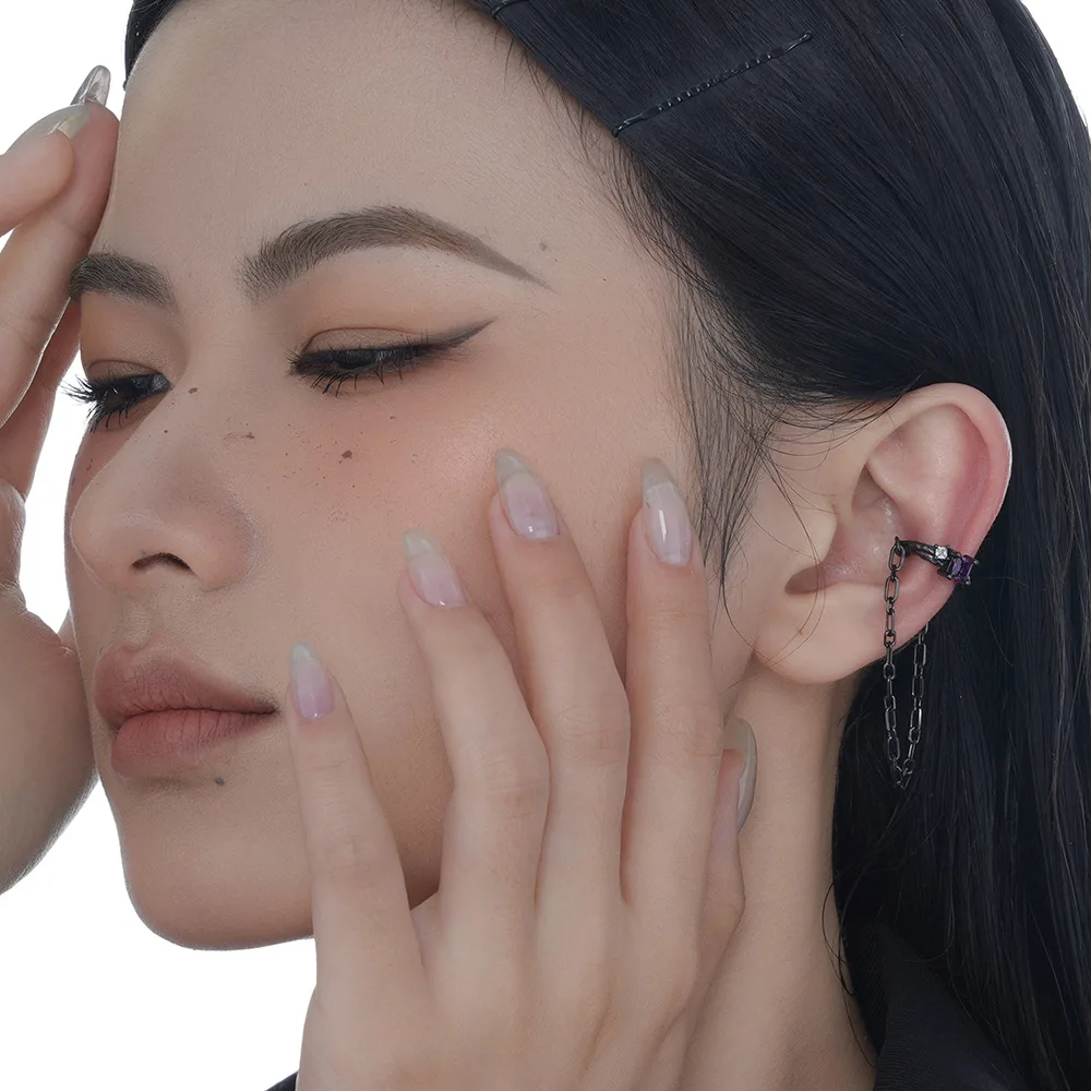 MLKENLY S925 sterling silver Texture Chain Ear Clip for Female Ins Wind No Earhole Inlaid Diamond Ear Cuff - Image 4