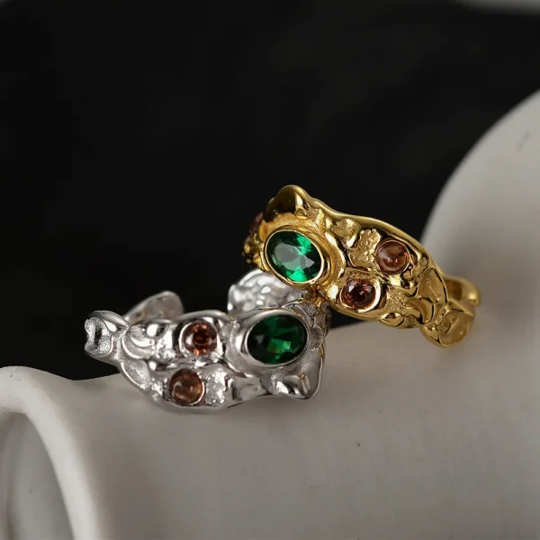 MLKENLY S925 sterling silver Irregular textured ring, female ins style, diamond studded index finger ring with an open mouth