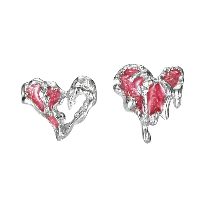 MLKENLY Cherry Blossom Powder Sweetheart Series Asymmetrical Earrings Female S925 Sterling Silver Texture Sweet Cool Heart Earr - Image 4