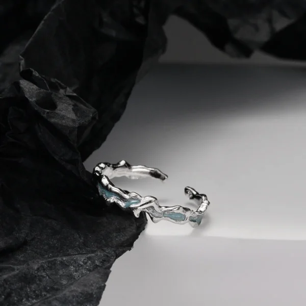 MLKENLY Mint Blue Sweet Cool Enamel Ring Personality S925 Sterling Silver Ice Lake Series Light Ice Finger Ring Girl