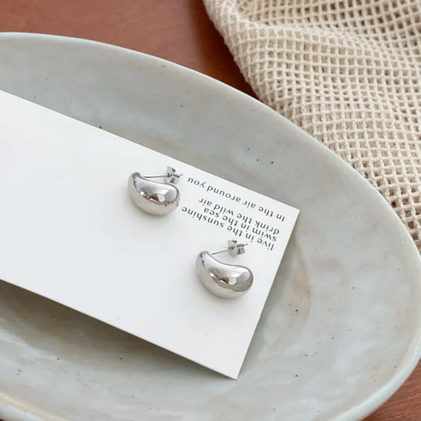 925 Sterling Silver Minimalist Geometric Glossy Water Drop Earrings and Earrings for Women's Ins Versatile Commuting Cool Style