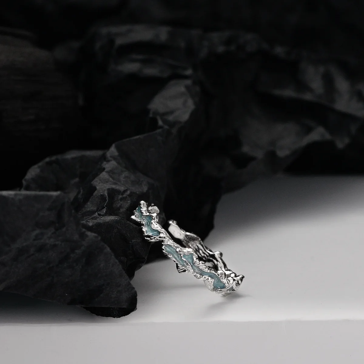 MLKENLY Mint Blue Ice Lake Series Frosted Texture Drip Gel Ring S925 Sterling Silver Clear High Cold Girl Jewelry - Image 2