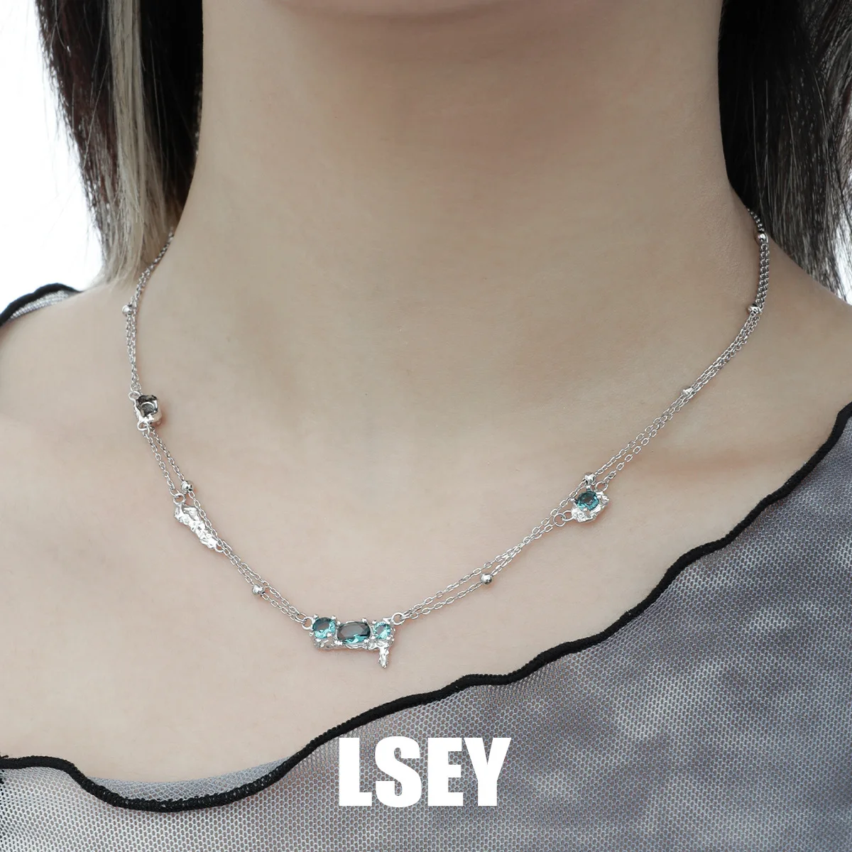 MLKENLY S925 Sterling Silver Cold style, high-end, minimalist temperament, gray blue stone necklace for women - Image 5