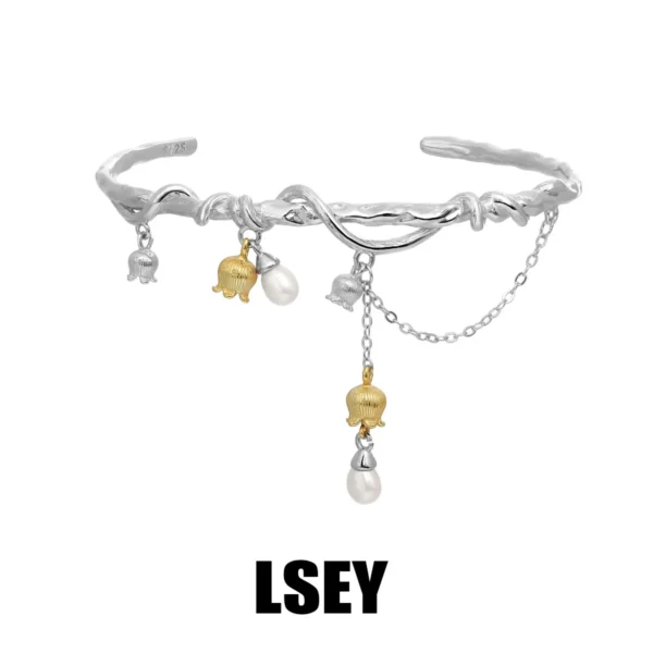 MLKENLY S925 sterling silver Two tone Lily Bracelet Cold Wind Bracelet Women's Silver Jewelry Wholesale