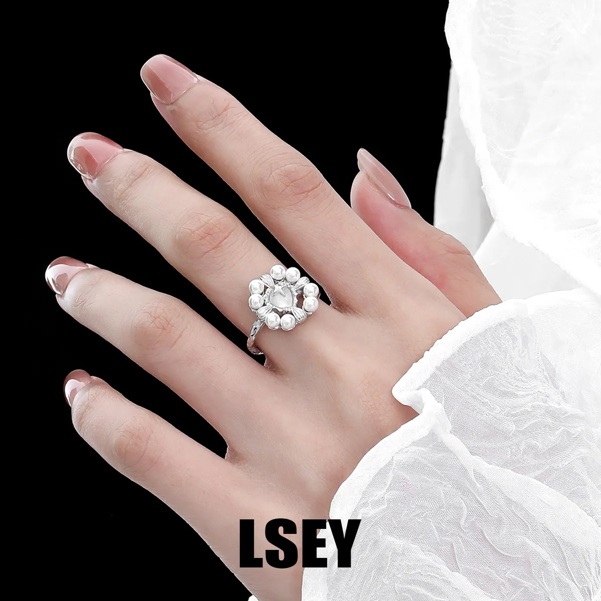 MLKENLY S925 sterling silver Pearl Love Cross Ring Cold Wind Geometric Punk For Women Girl Jewelry Gift - Image 4