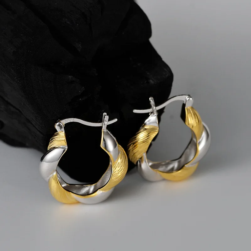 MLKENLY S925 Solid Silver Color blocked M ö bius Earrings with Earrings and Buckles for Women - Image 5
