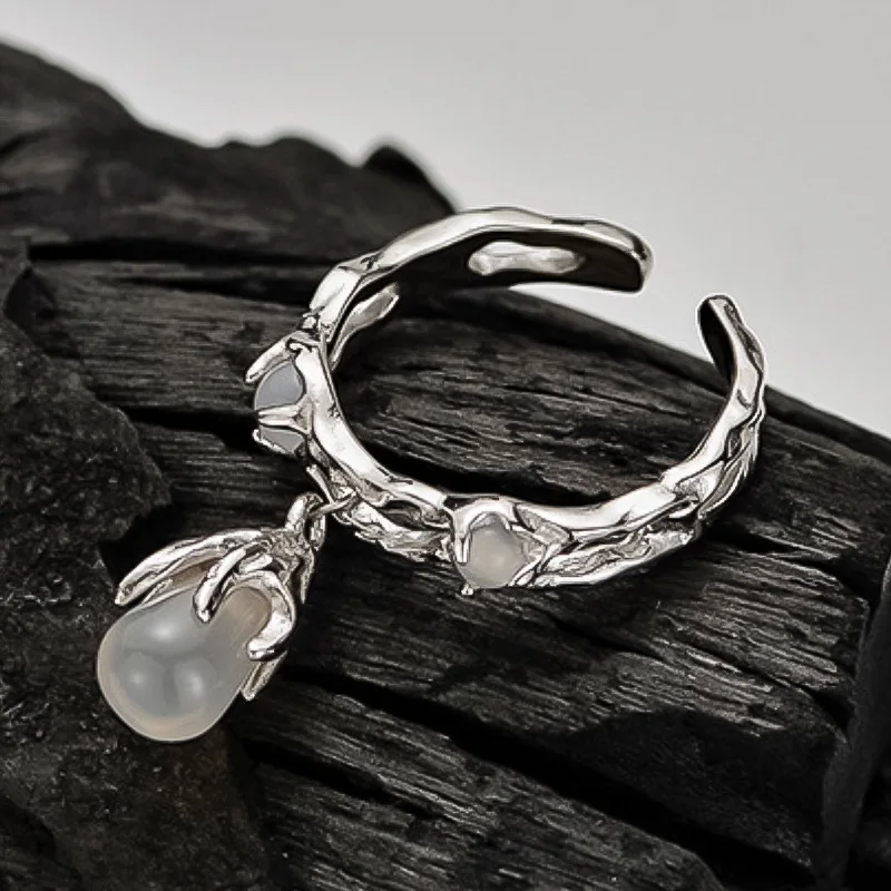 MLKENLY New S925 sterling silver Waterdrop agate ring for women lively fashionable opening, index finger ring Punk jewelry - Image 3