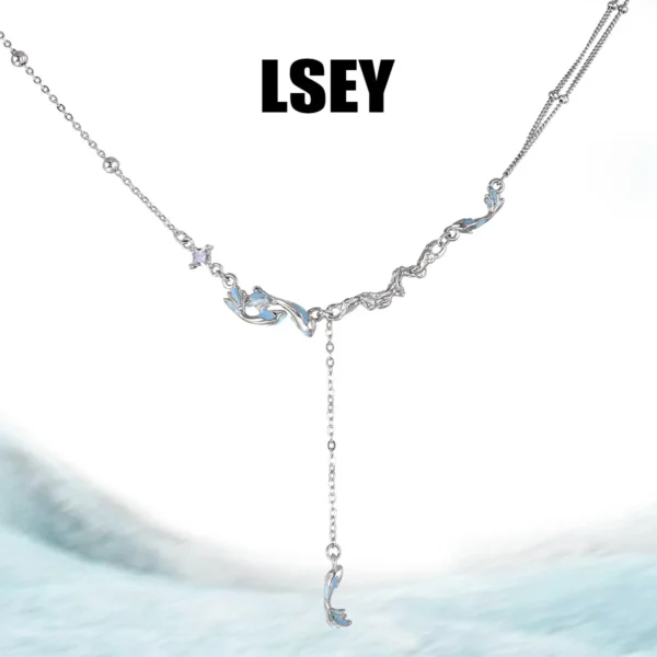 MLKENLY S925 Sterling Silver Koi Dropping Rubber Necklace with Cold Wind Dangle Charm Neck Chain for Women Gift Fine Jewelry