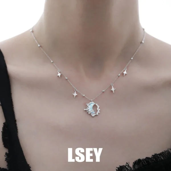 MLKENLY S925 Sterling Silver Liquid Moon Necklace Cold Wind Necklace Party Waterproof Neck Jewelry For Women's DIY Accessories