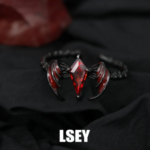 MLKENLY S925 sterling silver Dragon Wing Ring, pure silver original, dark and niche, red zircon opening ring