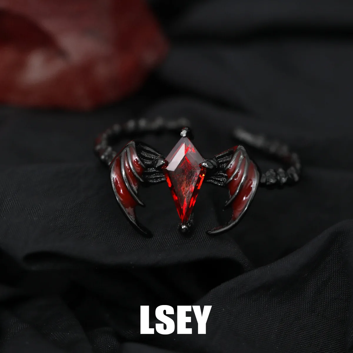MLKENLY S925 sterling silver Dragon Wing Ring, pure silver original, dark and niche, red zircon opening ring