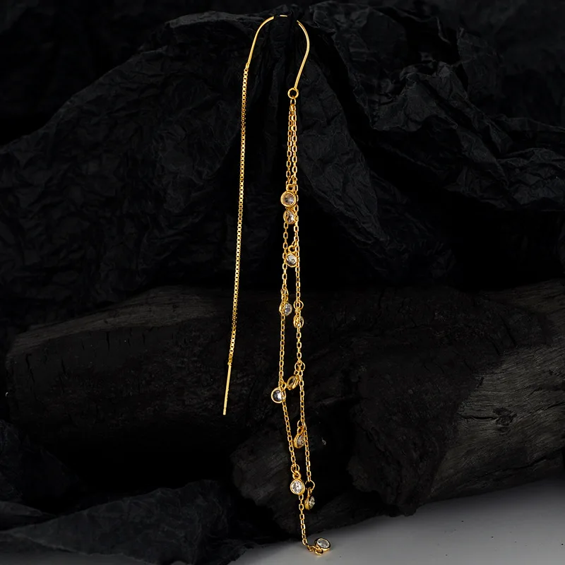 MLKENLY 1 PCS S925 sterling silver long style diamond studded tassel earrings with female ins and cool style earrings - Image 6