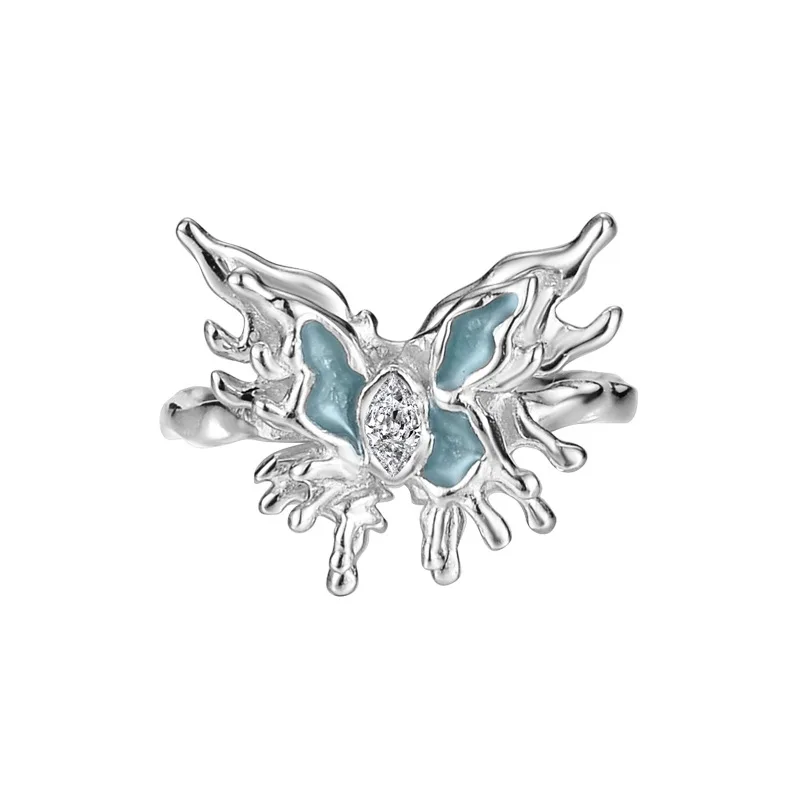 Design Sense S925 Sterling Silver Diamond Irregular Butterfly Ring Women's Open Enamel Index Finger Ring - Image 5