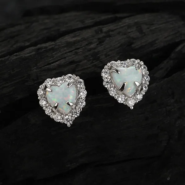 Minimalist S925 Sterling Silver CZ heart-shaped earrings for women small and colorful Opal earrings earrings accessories